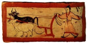 A painted tomb brick from the Western Jin Dynasty